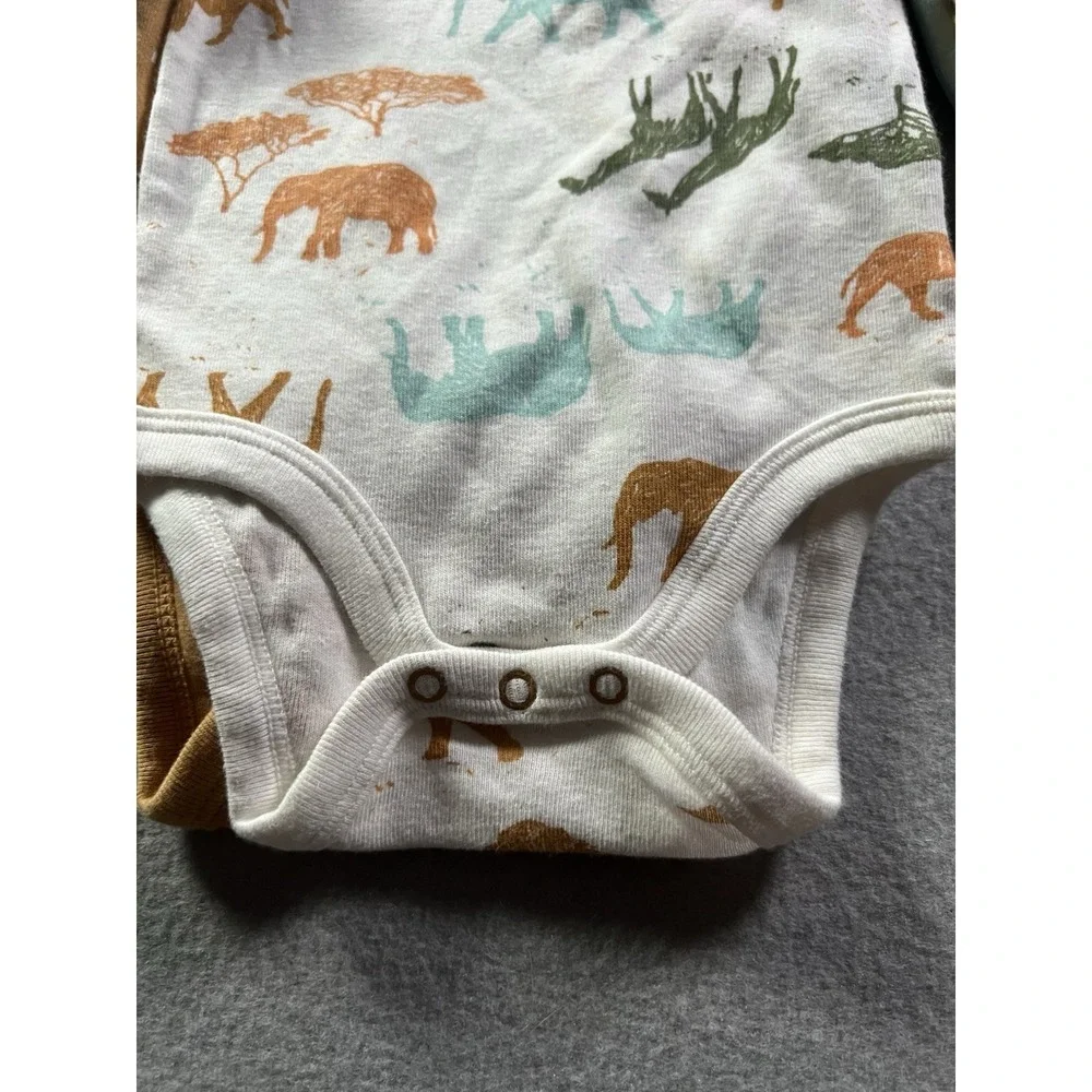 Cloud Island Baby 6-9 Months 4-Pack Long Sleeve Body Suits Safari Animal Print‎